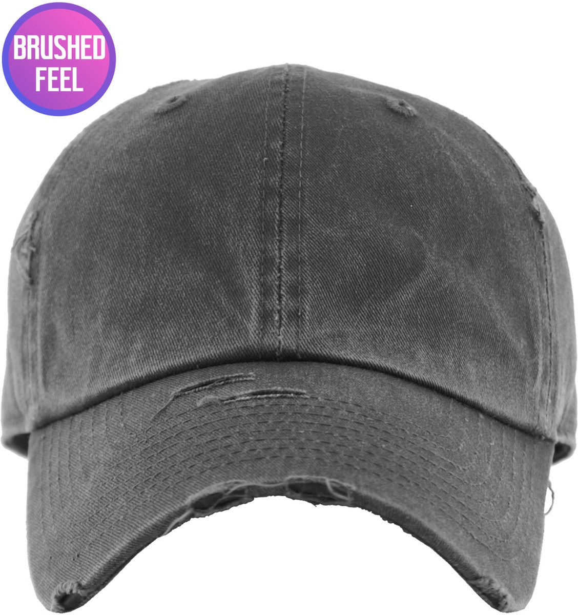 Pigment Washed Dark Gray Distressed Vintage Baseball Cap Front View